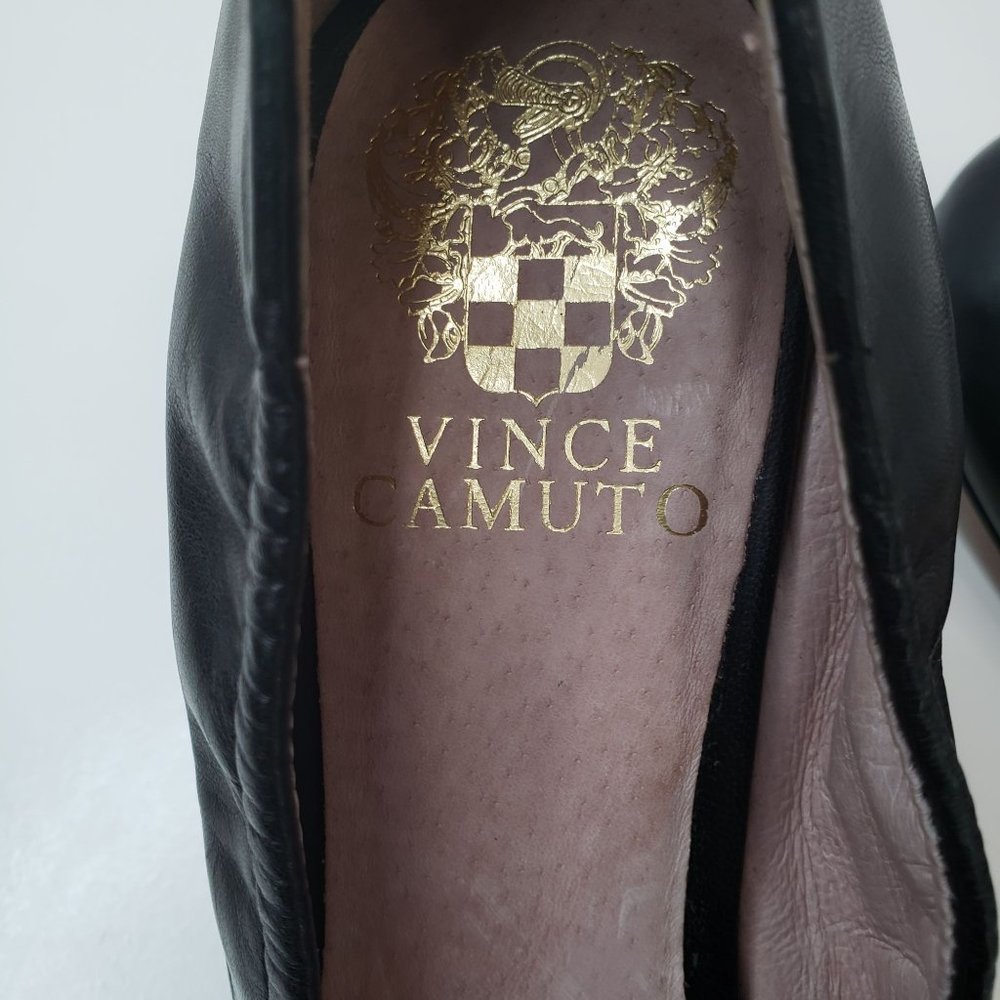 Vince Camuto Slip On Wedge Shoes Sz 8.5 Black Leather Comfort Heeled Dress Shoe - Picture 10 of 11